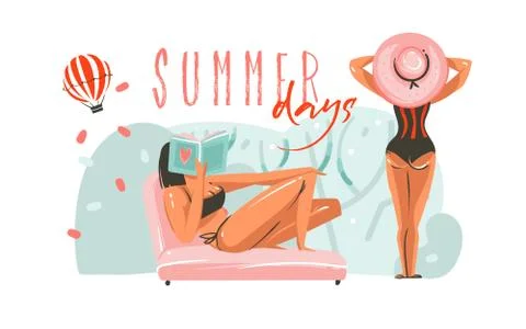 Hand drawn vector abstract cartoon summer time graphic illustrations template Stock Illustration