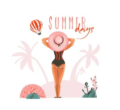 Hand drawn vector abstract cartoon summer time graphic illustrations template Stock-Illustration