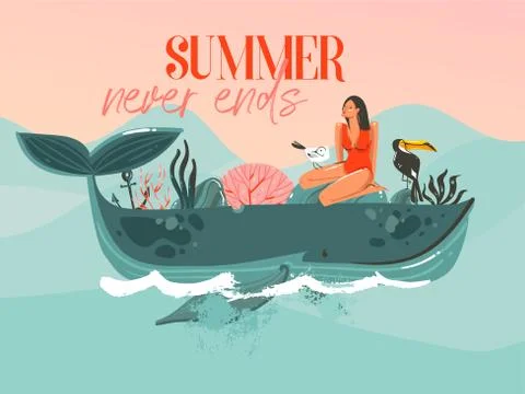 Hand drawn vector abstract cartoon summer time graphic illustrations template Stock Illustration