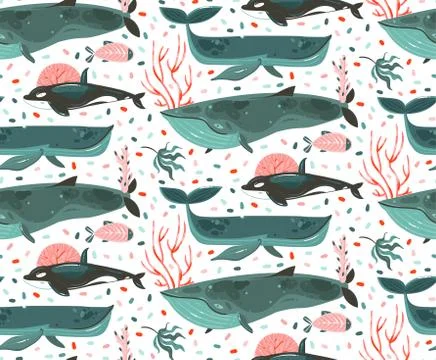 Hand drawn vector abstract cartoon graphic summer time underwater ocean bottom Stock Illustration