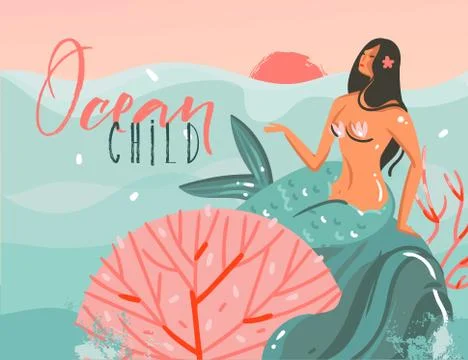 Hand drawn vector abstract cartoon summer time graphic illustrations art Stock Illustration