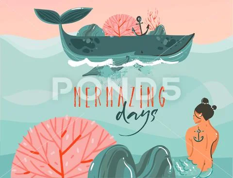 Hand drawn vector abstract cartoon summer time graphic illustrations art Stock Illustration