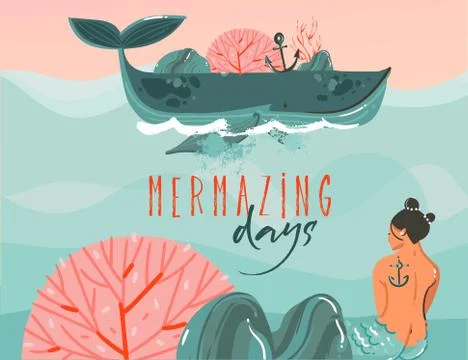 Hand drawn vector abstract cartoon summer time graphic illustrations art Stock Illustration