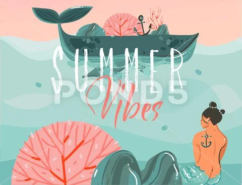 Hand drawn vector abstract cartoon summer time graphic illustrations art Stock Illustration