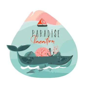 Hand drawn vector abstract cartoon summer time graphic illustrations art 库存插图