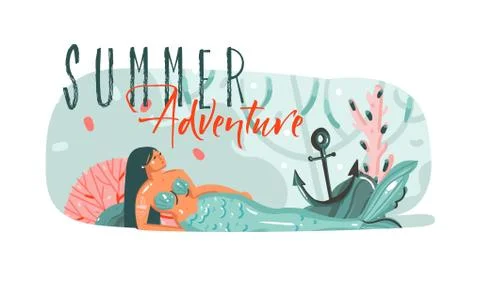 Hand drawn vector abstract cartoon summer time graphic underwater illustrations Stock Illustration