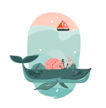 Hand drawn vector abstract cartoon summer time graphic illustrations art Stock Illustration