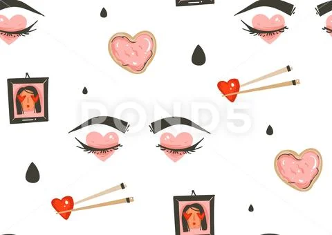 Hand drawn vector abstract cartoon modern Saint Valentines day concept seamless Stock Illustration