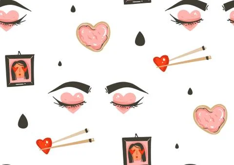 Hand drawn vector abstract cartoon modern Saint Valentines day concept seamless Stock Illustration