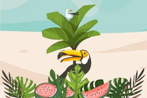 Hand drawn vector abstract cartoon summer time graphic illustrations art 스톡 일러스트