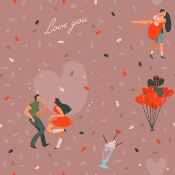 Hand drawn vector abstract cartoon modern graphic Happy Valentines day concept Stock Illustration