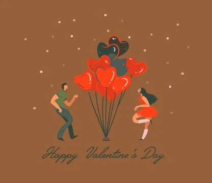 Hand drawn vector abstract cartoon modern graphic Happy Valentines day concept Stock Illustration