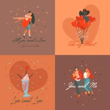 Hand drawn vector abstract cartoon modern graphic Happy Valentines day concept Stock Illustration