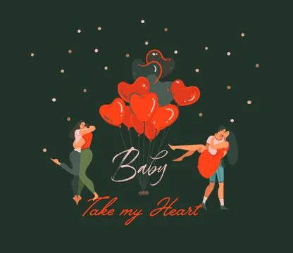 Hand drawn vector abstract cartoon modern graphic Happy Valentines day concept Stock Illustration
