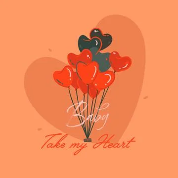Hand drawn vector abstract cartoon modern graphic Happy Valentines day concept Stock Illustration