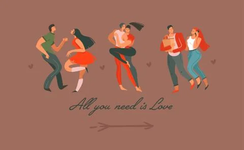 Hand drawn vector abstract cartoon modern graphic Happy Valentines day concept Stock Illustration