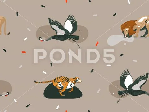 Hand drawn vector abstract cartoon modern graphic African Safari Nature Stock Illustration