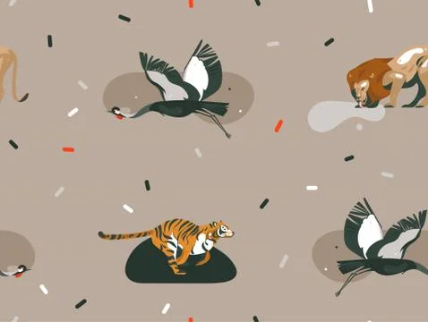 Hand drawn vector abstract cartoon modern graphic African Safari Nature Stock Illustration
