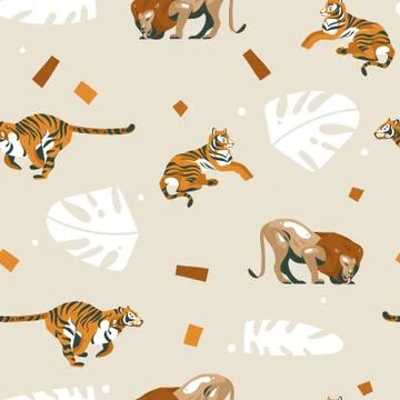 Hand drawn vector abstract cartoon modern graphic African Safari Nature Stock Illustration
