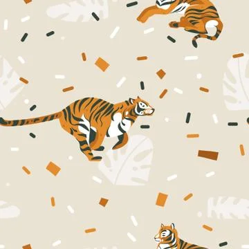 Hand drawn vector abstract cartoon modern graphic African Safari Nature Stock Illustration