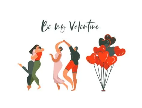Hand drawn vector abstract cartoon modern graphic Happy Valentines day concept Stock Illustration