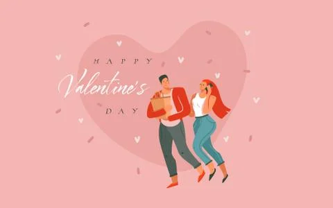 Hand drawn vector abstract cartoon modern graphic Happy Valentines concept Stock Illustration