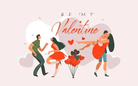 Hand drawn vector abstract cartoon modern graphic Happy Valentines day concept Stock Illustration