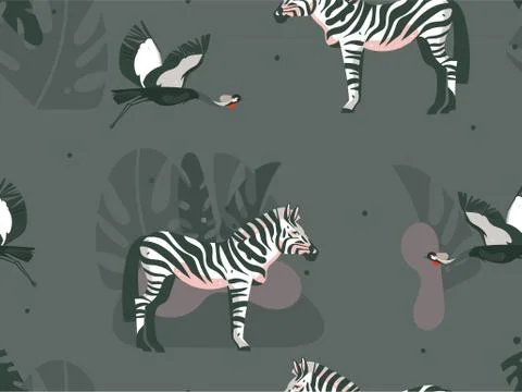 Hand drawn vector abstract cartoon modern graphic African Safari Nature concept Illustrazione stock