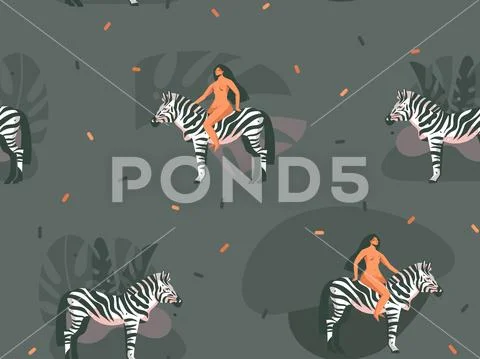 Hand drawn vector abstract cartoon modern graphic African Safari Nature concept Stock Illustration