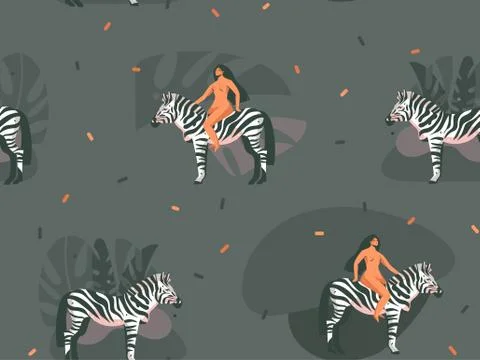 Hand drawn vector abstract cartoon modern graphic African Safari Nature concept Stock Illustration