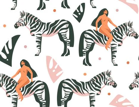 Hand drawn vector abstract cartoon modern graphic African Safari Nature concept イラスト素材