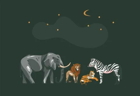 Hand drawn vector abstract cartoon modern graphic African Safari collage Illustrazione stock