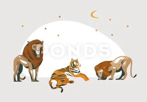 Hand Drawn Vector Abstract Cartoon Modern Graphic African Safari Collage