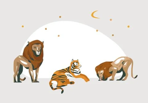 Hand drawn vector abstract cartoon modern graphic African Safari collage Stock Illustration