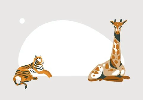 Hand drawn vector abstract cartoon modern graphic African Safari collage Stock Illustration