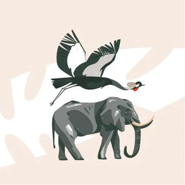Hand drawn vector abstract cartoon modern graphic African Safari collage Stock Illustration