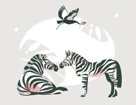 Hand drawn vector abstract cartoon modern graphic African Safari collage Stock Illustration