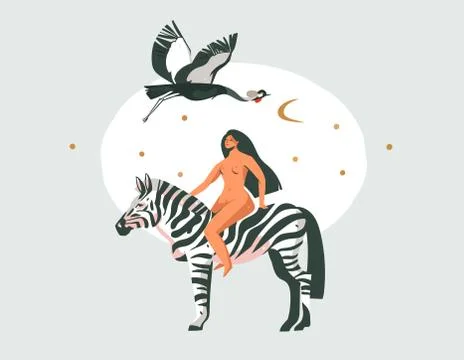 Hand drawn vector abstract cartoon modern graphic African Safari Nature concept Stock Illustration