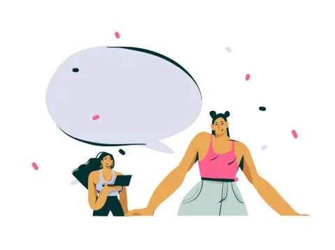 Hand drawn vector abstract cartoon modern graphic influencer smm girls Stock Illustration
