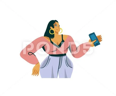 Hand drawn vector abstract cartoon modern graphic influencer girl character Stock Illustration