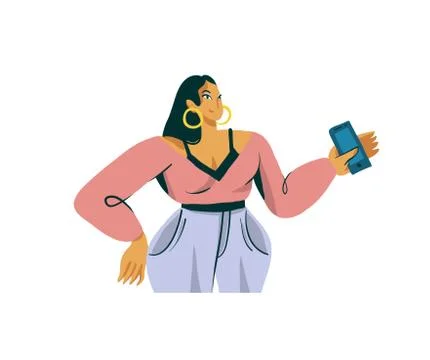 Hand drawn vector abstract cartoon modern graphic influencer girl character Stock Illustration
