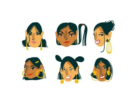 Hand drawn vector abstract cartoon modern graphic girls characters collection Stock Illustration