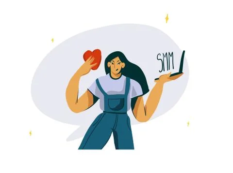 Hand drawn vector abstract cartoon modern graphic influencer girl character Stock Illustration