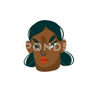 Hand drawn vector abstract cartoon modern graphic black girl character Stock Illustration