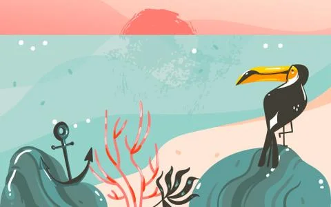 Hand drawn vector abstract cartoon summer time graphic illustrations art Stockillustratie