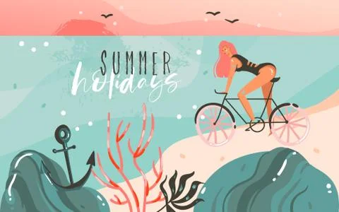 Hand drawn vector abstract cartoon summer time graphic illustrations template Stock Illustration