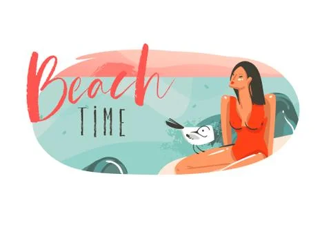 Hand drawn vector abstract cartoon summer time graphic hawaii illustrations art Stock Illustration