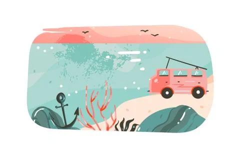 Hand drawn vector abstract cartoon summer time graphic illustrations art Stock-Illustration