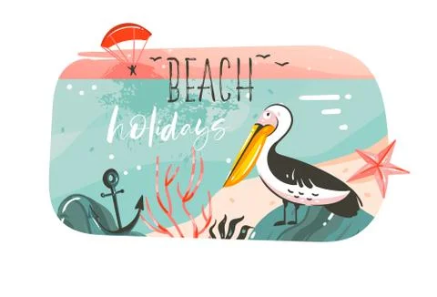 Hand drawn vector abstract cartoon summer time graphic illustrations banner Stock-Illustration