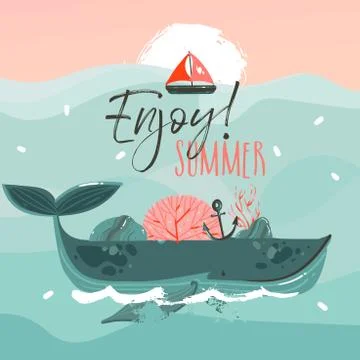 Hand drawn vector abstract cartoon summer time graphic illustrations art Stock Illustration